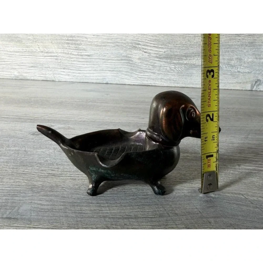 Vtg 1950's Cast Metal Dachshund Wiener Dog Ashtray Figurine Animal Japan 4.5
